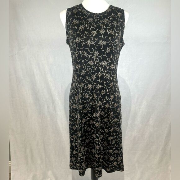 Black and cream floral print shift dress size medium - Picture 1 of 3